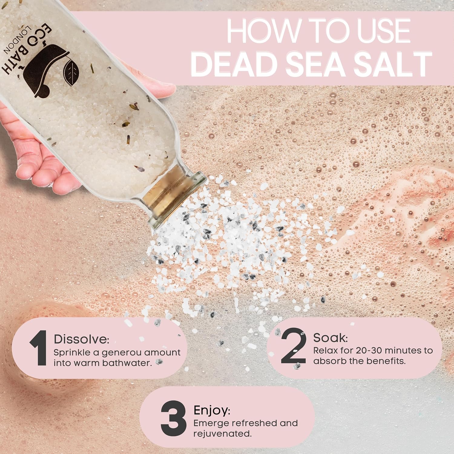 Eco Bath London Dead Sea Salt Bath Soak - Lavender, Mineral Rich Magnesium and Relaxation - 10.6 oz - 100% Natural, Relaxing Spa Bath Soak for Stress Relief, Self Care Gift for Women and Men