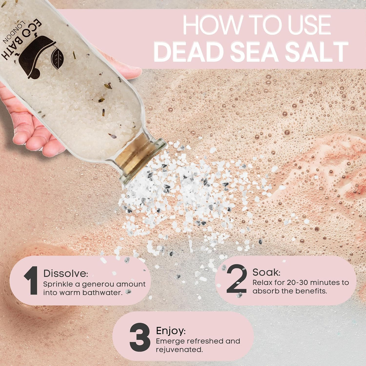 Eco Bath London Stress Relief Dead Sea Salt - 300g, Rich in Magnesium, 100% Natural Sea Salt for Soothing Baths, Infused with Eucalyptus and Lemongrass Oils
