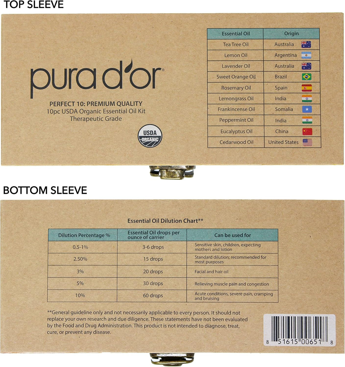 PURA D'OR Organic Perfect10 Essential Oils Aromatherapy Box Set