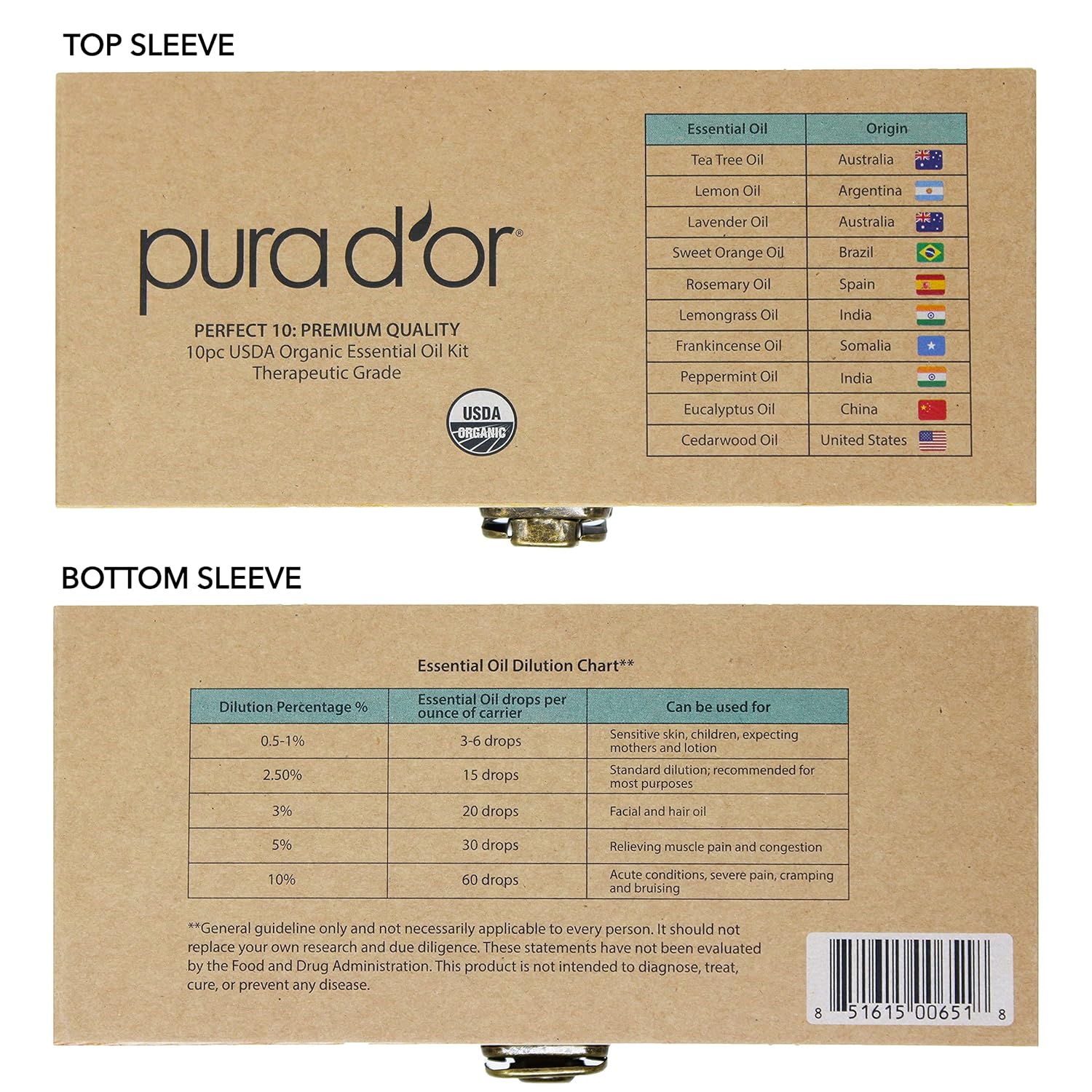 PURA D'OR Organic Perfect10 Essential Oils Set - 10x 10mL Wood Box Aromatherapy Gift Set - 100% Pure Therapeutic Grade for Relaxation and Wellness (Lavender, Peppermint, Eucalyptus, Tea Tree & More)