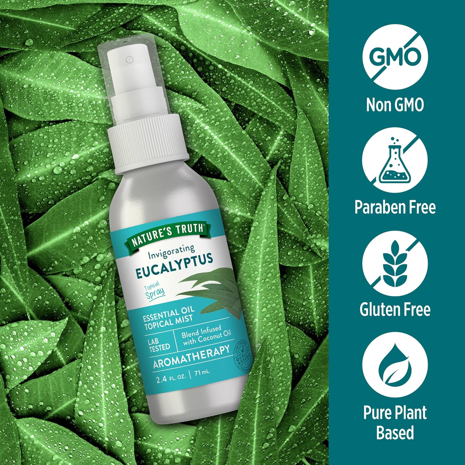 Nature's Truth Eucalyptus Mist Spray 2.4 fl oz | Pure Essential Oil for Aromatherapy
