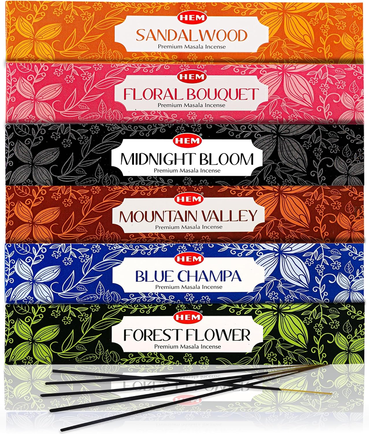 Hem Assorted Incense Sticks Variety 6 Packs x 15 GMS - Aromatherapy Insence for Air Purifier,Insents Stick Gift Set, Perfect for Meditation and Relaxation (Nature Series)