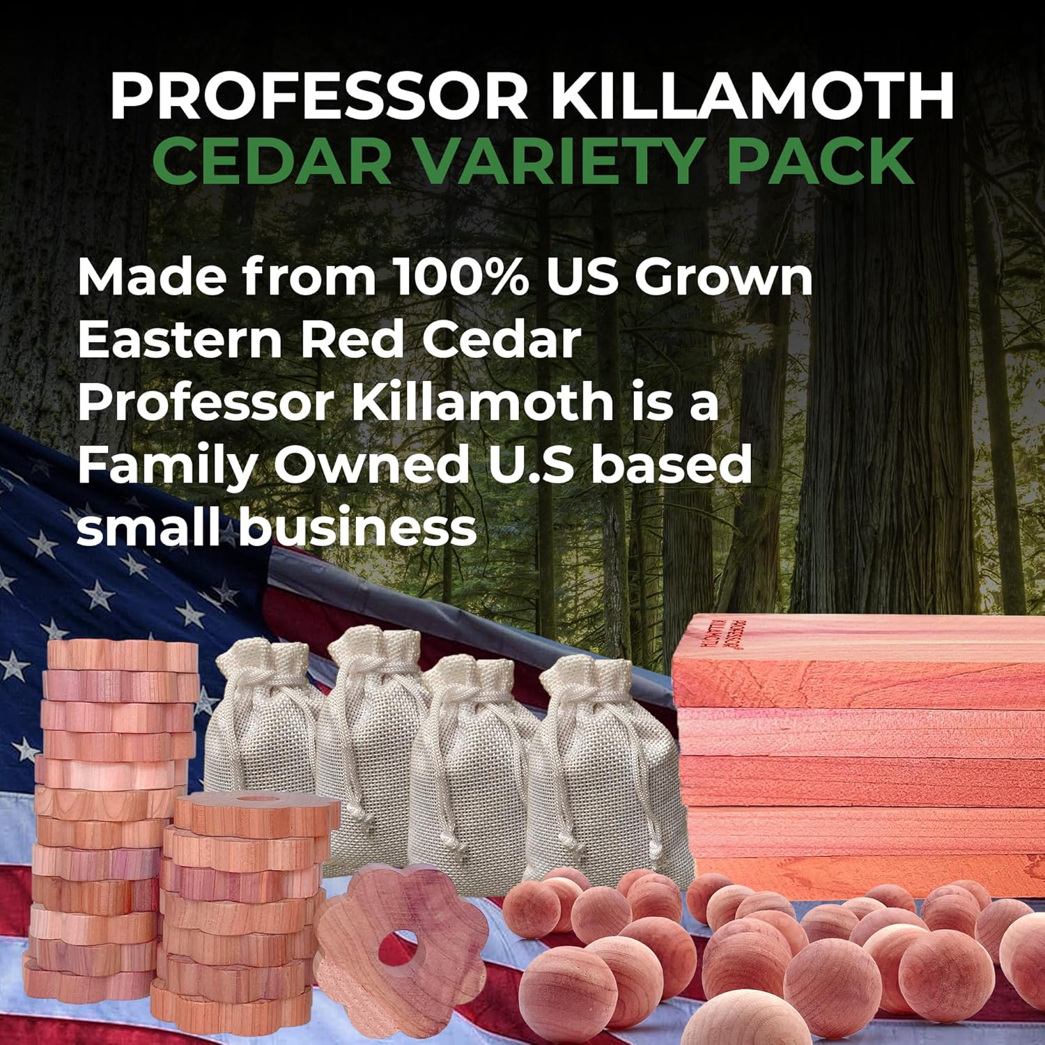 Professor Killamoth 61 Pack Cedar Blocks, Sachets, Rings, Balls - Stop Clothes Damage - The Ultimate Cedar Collection to Protect Your Clothes