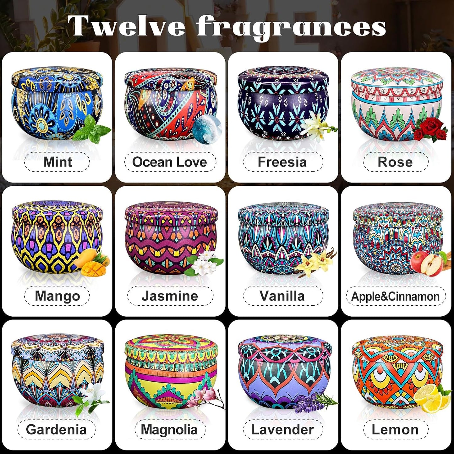 Set of 48 Small Scented Candles Soy Wax Aromatherapy Candles 2.5 OZ Portable Tin Candles with Lid, Relaxation Gifts Basket for Mother, Women, Friends and Coworkers
