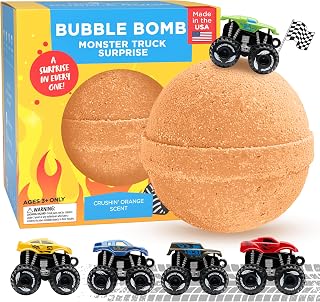Monster Truck Bath Bomb for Kids with Surprise Monster Truck Toys Inside (1 Pack) – Large 9 Oz Bath Bombs for Boys – Orange Scent, Skin-Safe, USA Made - Children Gift with Car Bath Toys by Two Sisters