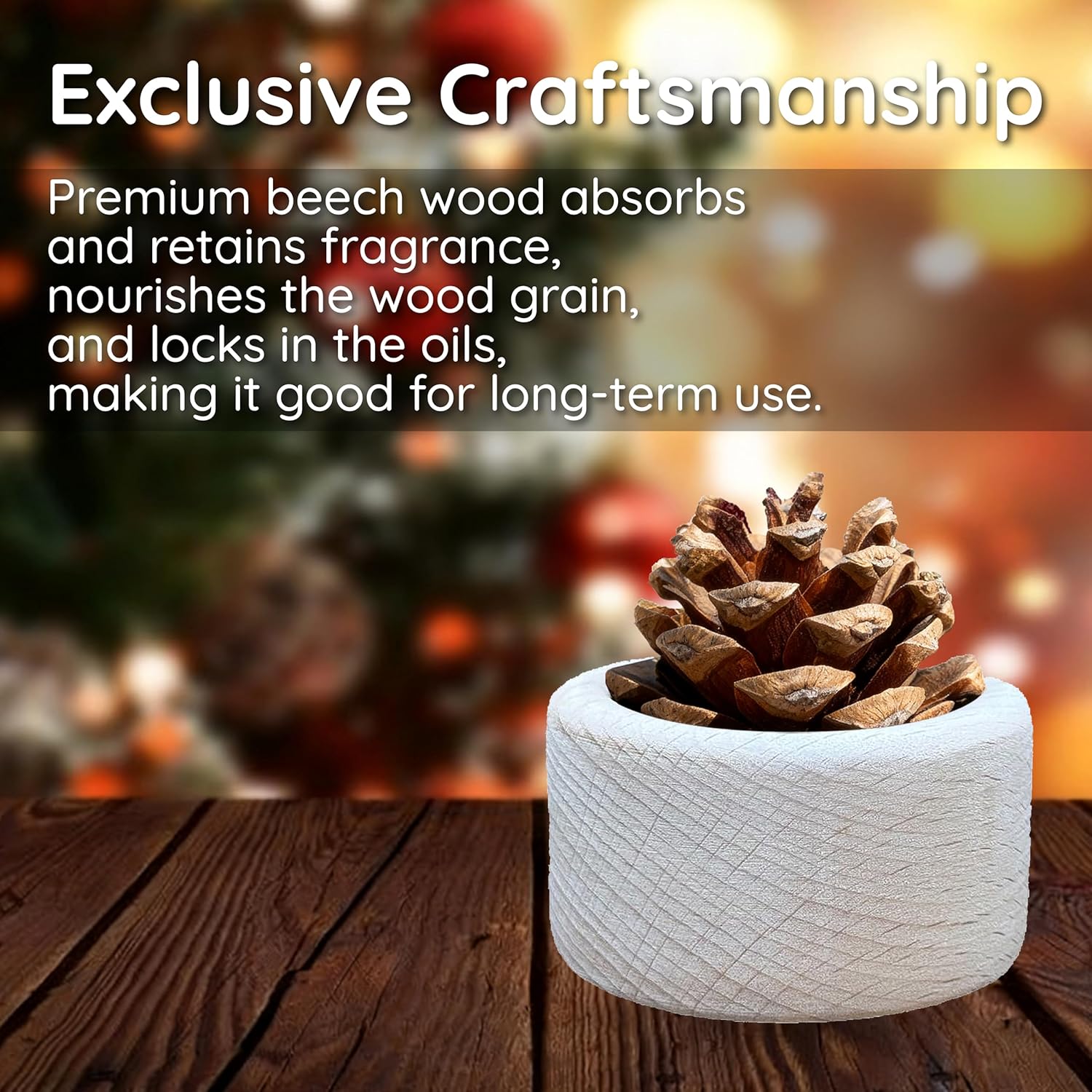 Wooden Essential Oil Diffuser - Small Cylinder Passive Diffuser, Beech Wood Aromatherapy Diffuser with Pine Cone & 20ml Essential Oils Great for Decorating at Desk, Office or Car