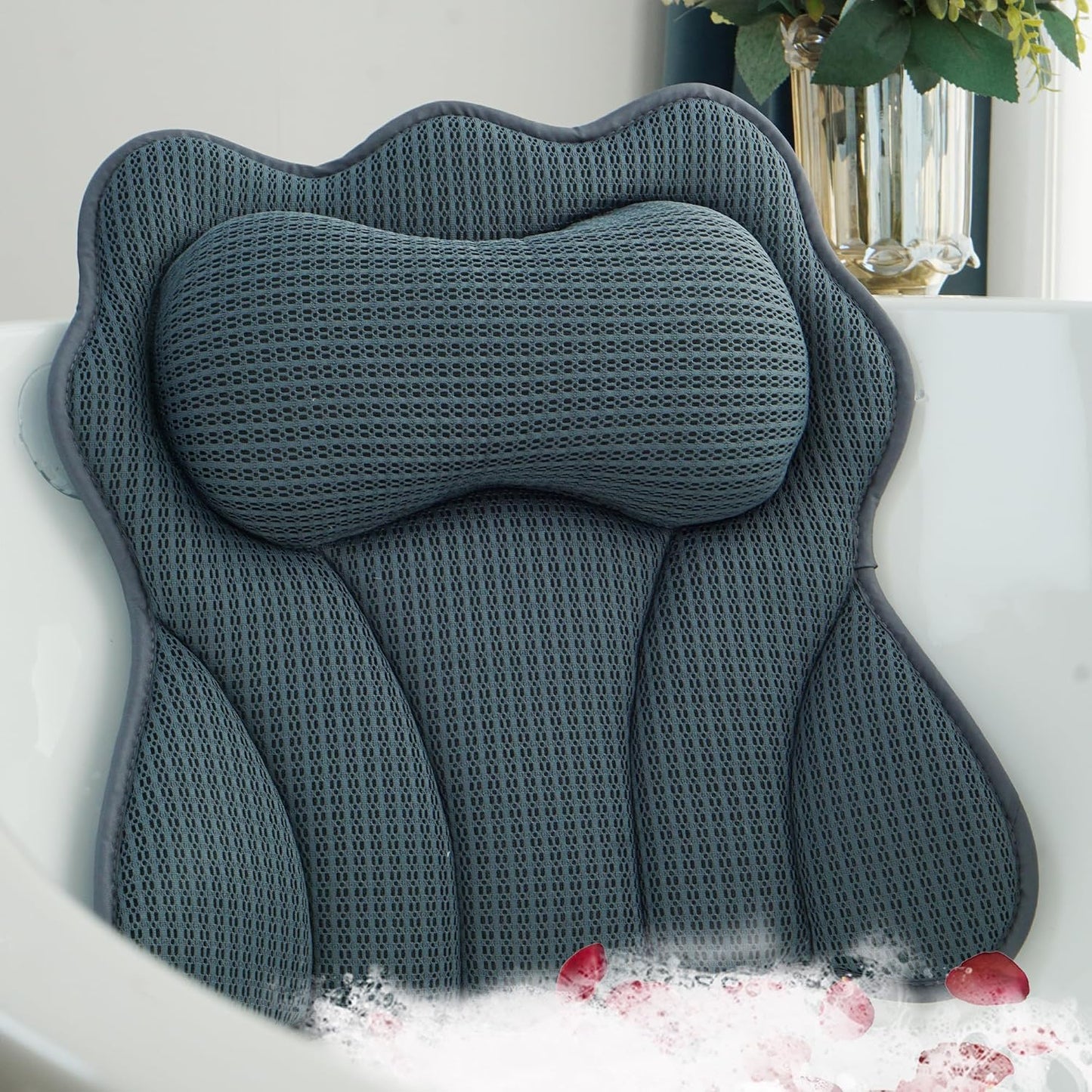 Bath Pillows for Tub – Luxury Bath Pillow & Bathtub Pillow with 6 Strong Suction Cups, Soft Cushion for Head and Neck Support, Relaxing Bath Accessories for Women (Gray)