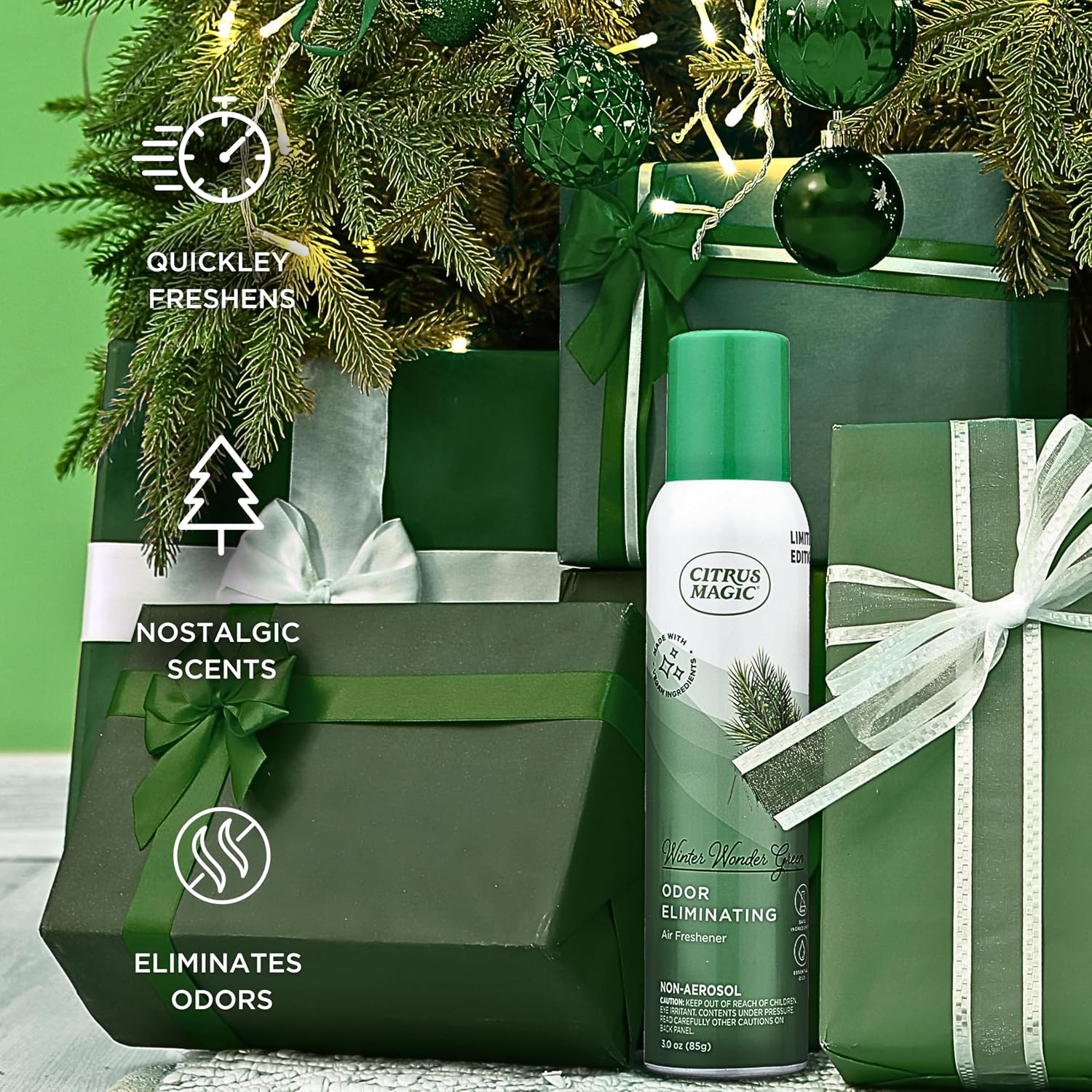 Citrus Magic Holiday Odor Eliminating Air Freshener Spray, Winter Wonder Green, 3-Ounce, Pack of 3