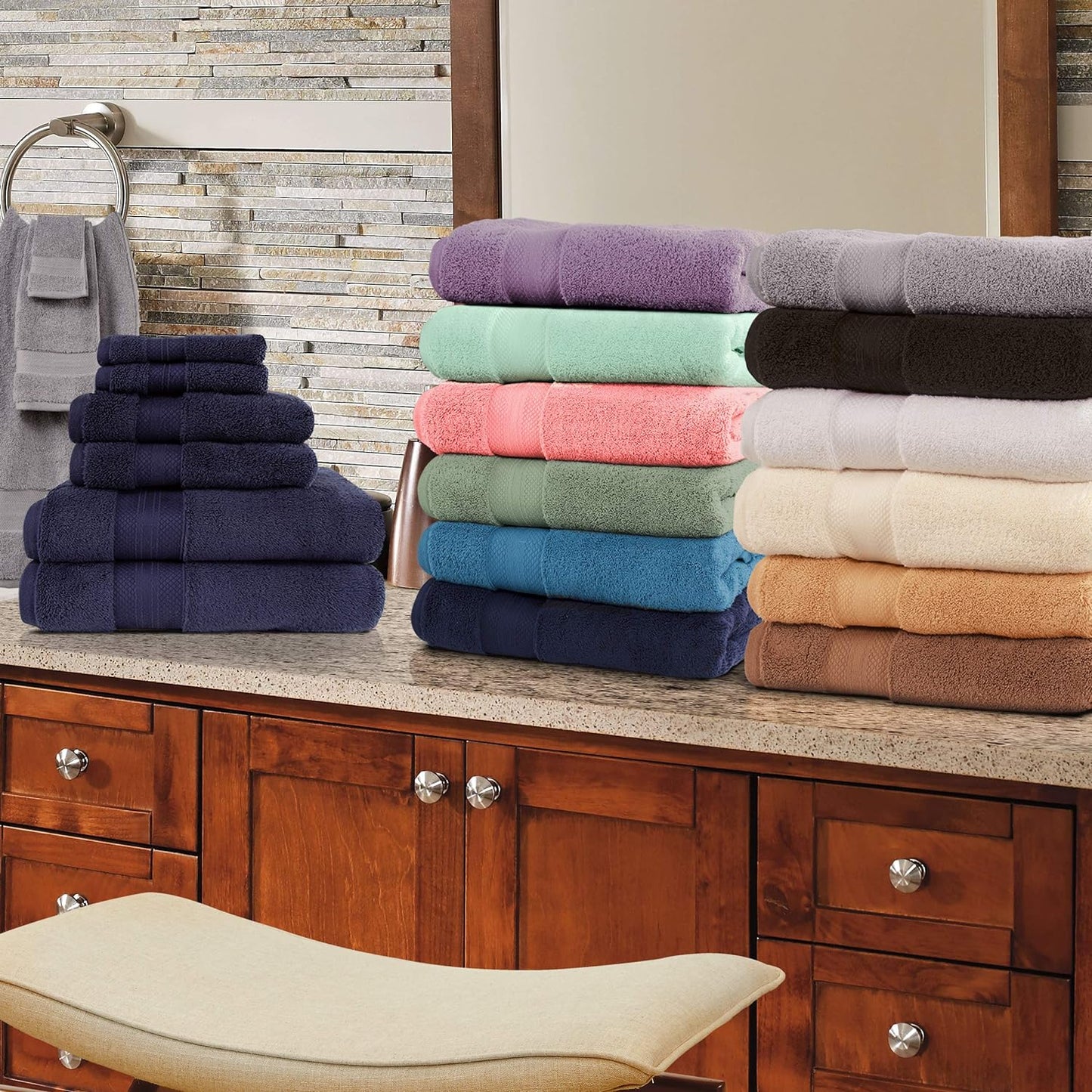 Superior Turkish Cotton 9-Piece Towel Set, 3 Bath, 3 Hand, 3 Face Towels for Home, Bathroom Essentials, Hotel, Resort, Spa, Shower, Adult, Kids, Airbnb, Plush, Soft, Apartment, Grey
