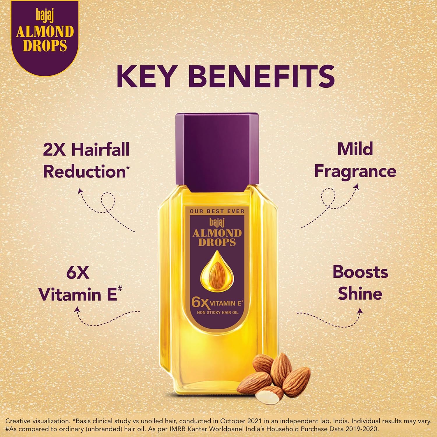 Bajaj Almond Drops Hair Oil, Almond Oil Enriched with 6X Vitamin E, Light and Non-Sticky, Hair Fall Control | 10.14 fl.oz (300ml)