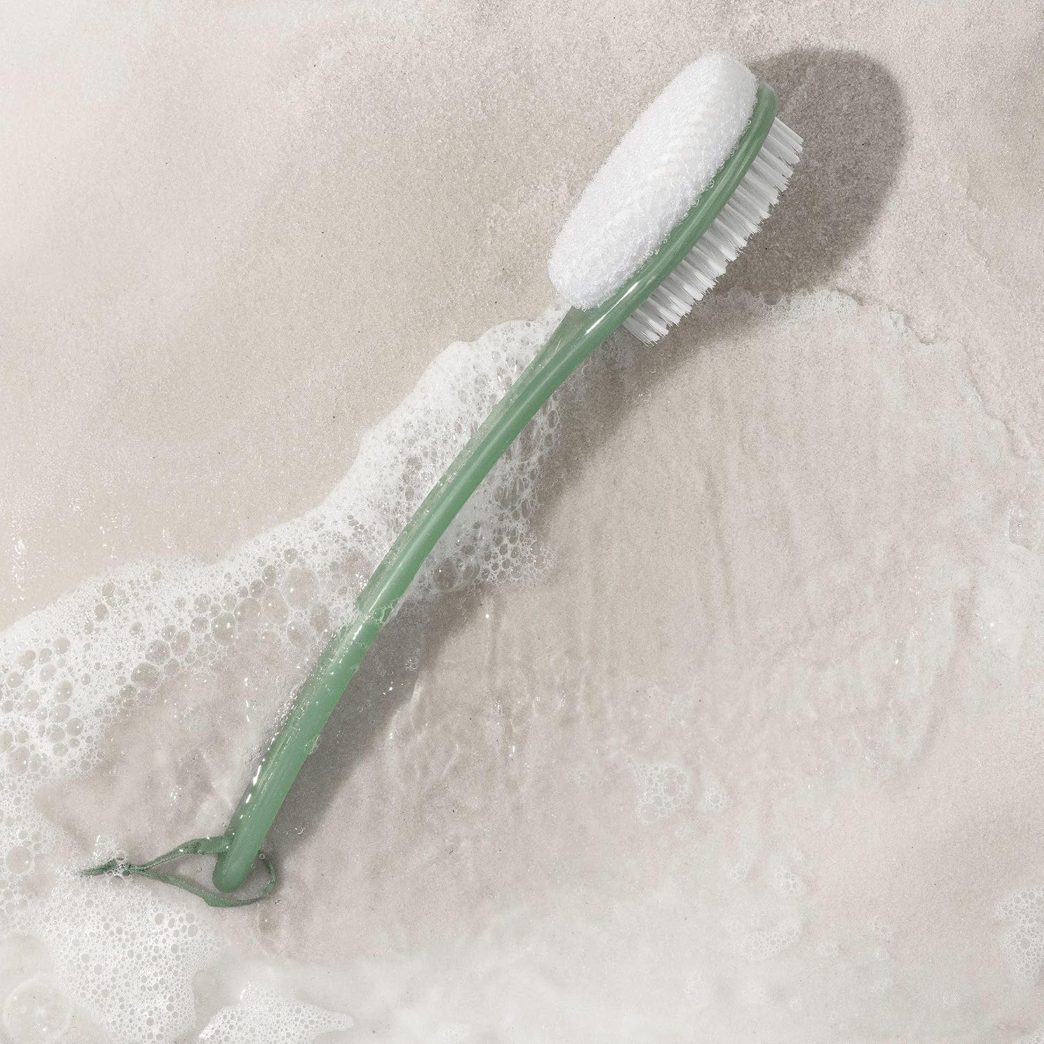 EcoTools Sea Gems Bath Bristle Brush, Dual-Sided Shower Brush for Cleansing & Exfoliating with Long Handle for Cleaning Back, Low-Waste Design, Vegan & Cruelty-Free, 1 Count