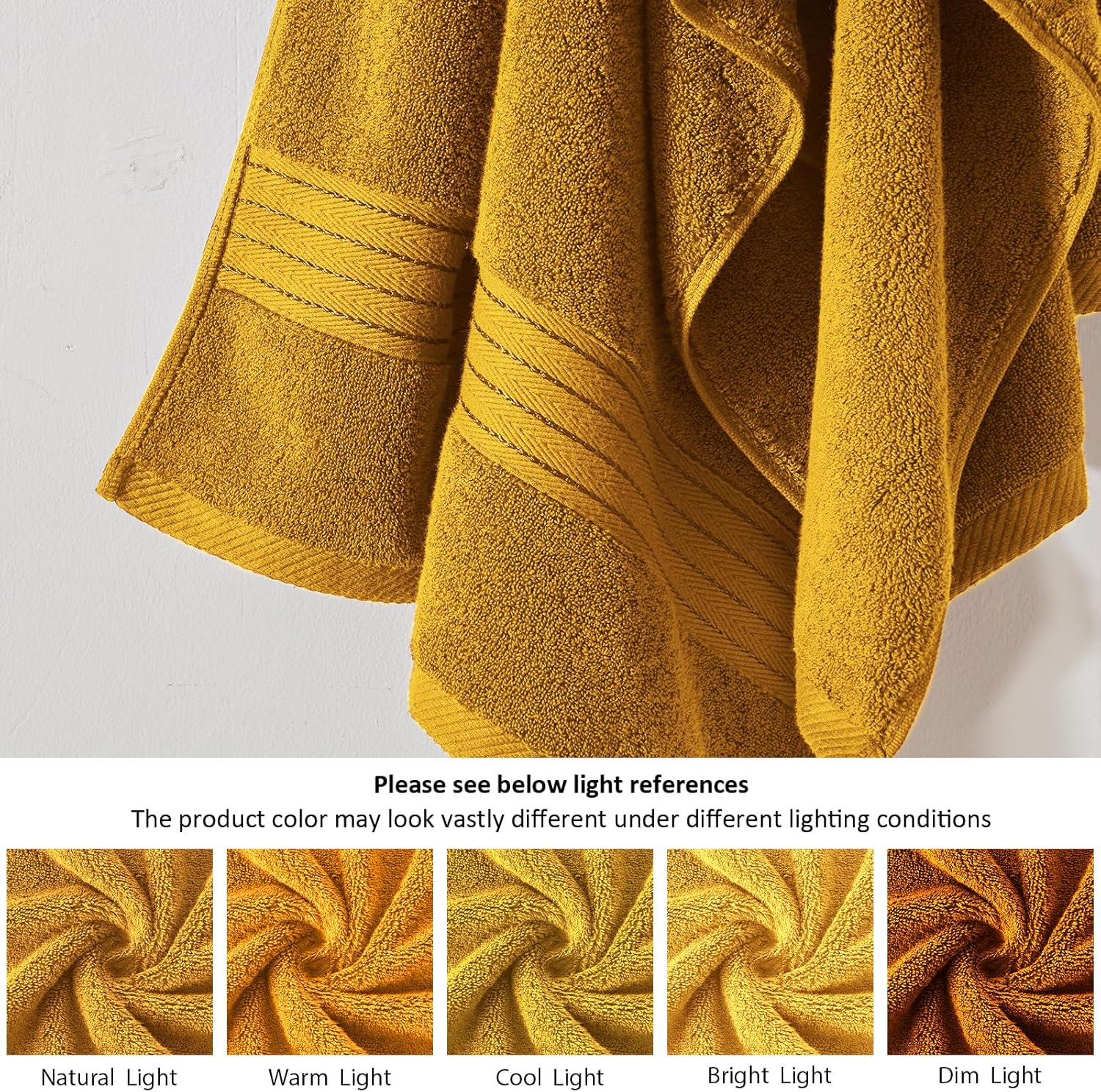 COZYART Gold Bath Towel Set 6pcs, Turkish Cotton Bathroom Towel Sets Soft Absorbent and Durable 650 GSM Luxury 6 Pcs with 2 Bath Towels, 2 Hand Towels, 2 Washcloth