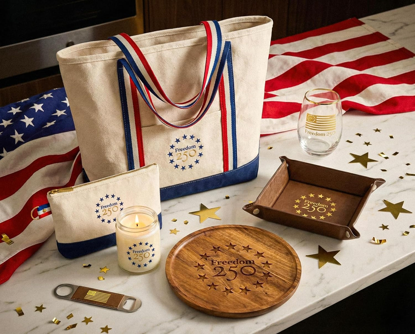 Decorative Matches in a F250 White Stars Glass Jar | 4" Red White Blue Long Matches (100 Match Sticks) + Cork Top Glass Holder + Striker Stickers | Gifts & Décor | Thankful Greetings