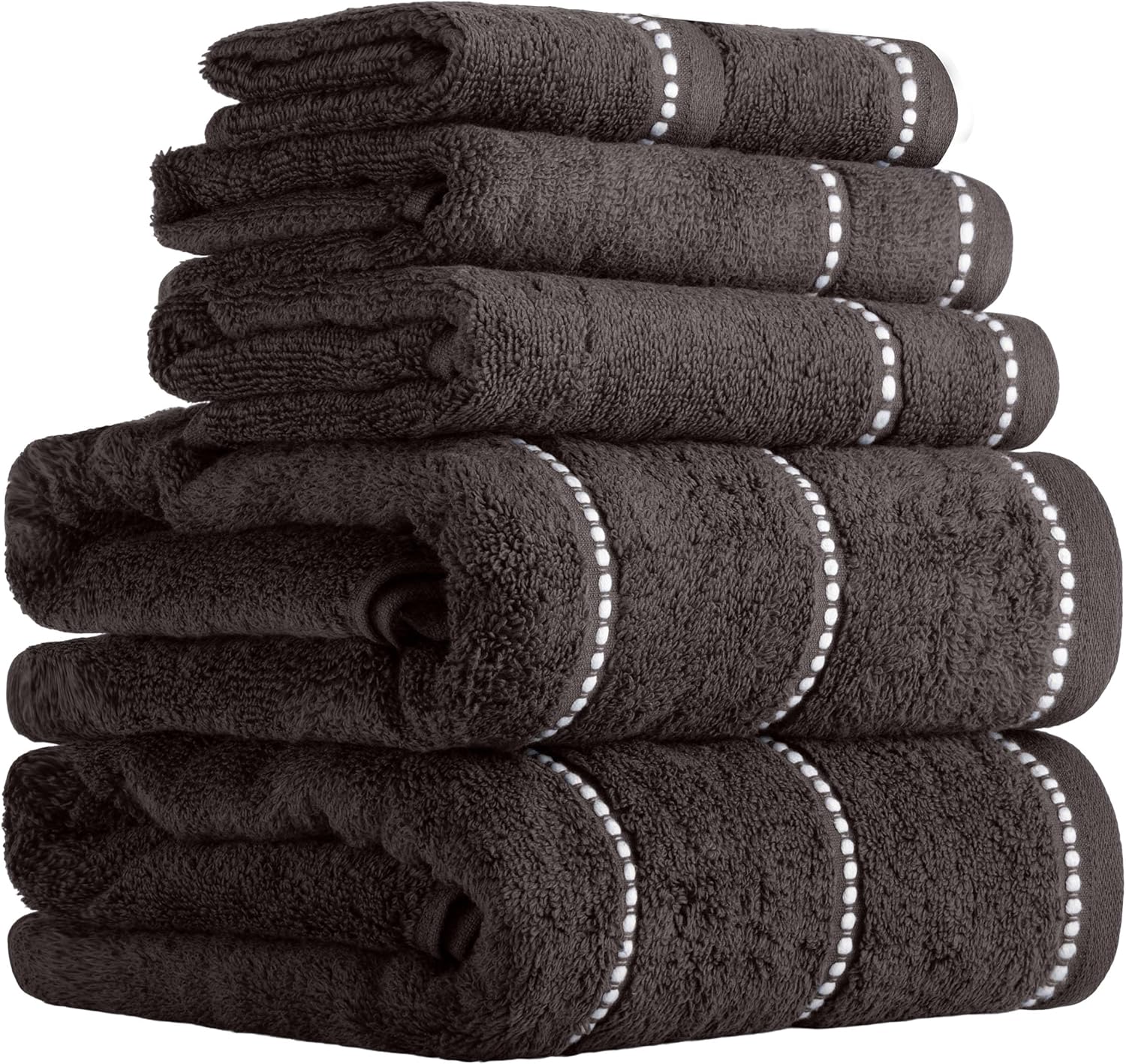 Lavish Home 6 Piece Bathroom Towels Set - 525GSM 100% Cotton Bathroom Essentials - 2 Bath Sheets, 2 Hand Towels, and 2 Wash Cloths for Bath, Shower, Gym, Spa, and Dorm Room (Charcoal)
