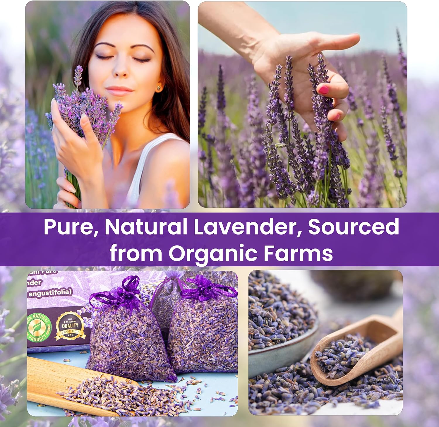 14 Pack Organic Lavender Sachet Bags for Drawers and Closets - Natural Fresh Dried Lavender French Potpourri Bags for Clothes Storage - Scented Sachets for Drawers, Wardrobes, Cars & Home