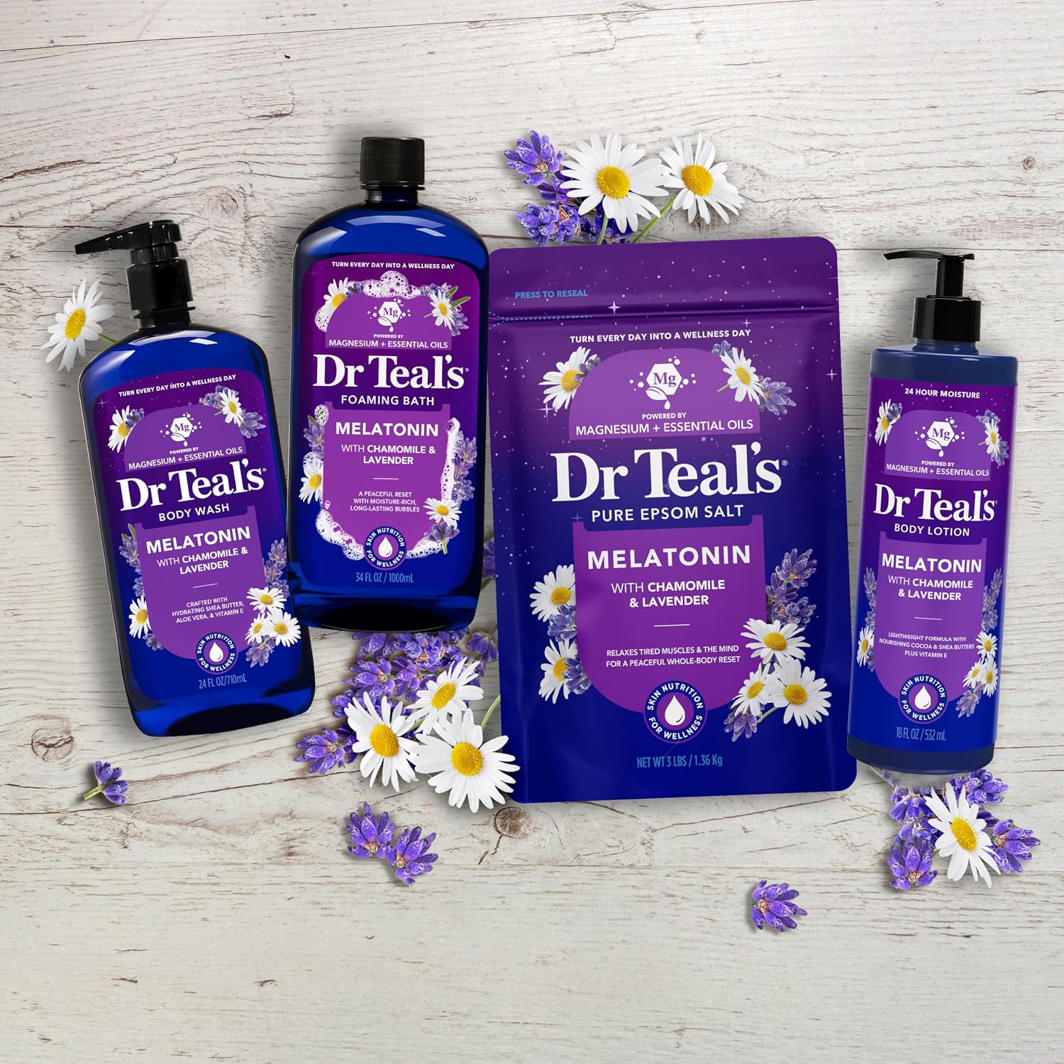 Dr Teal's Pure Epsom Salt, Melatonin Sleep Soak with Essential Oil Blend, 3 lb (Pack of 4)