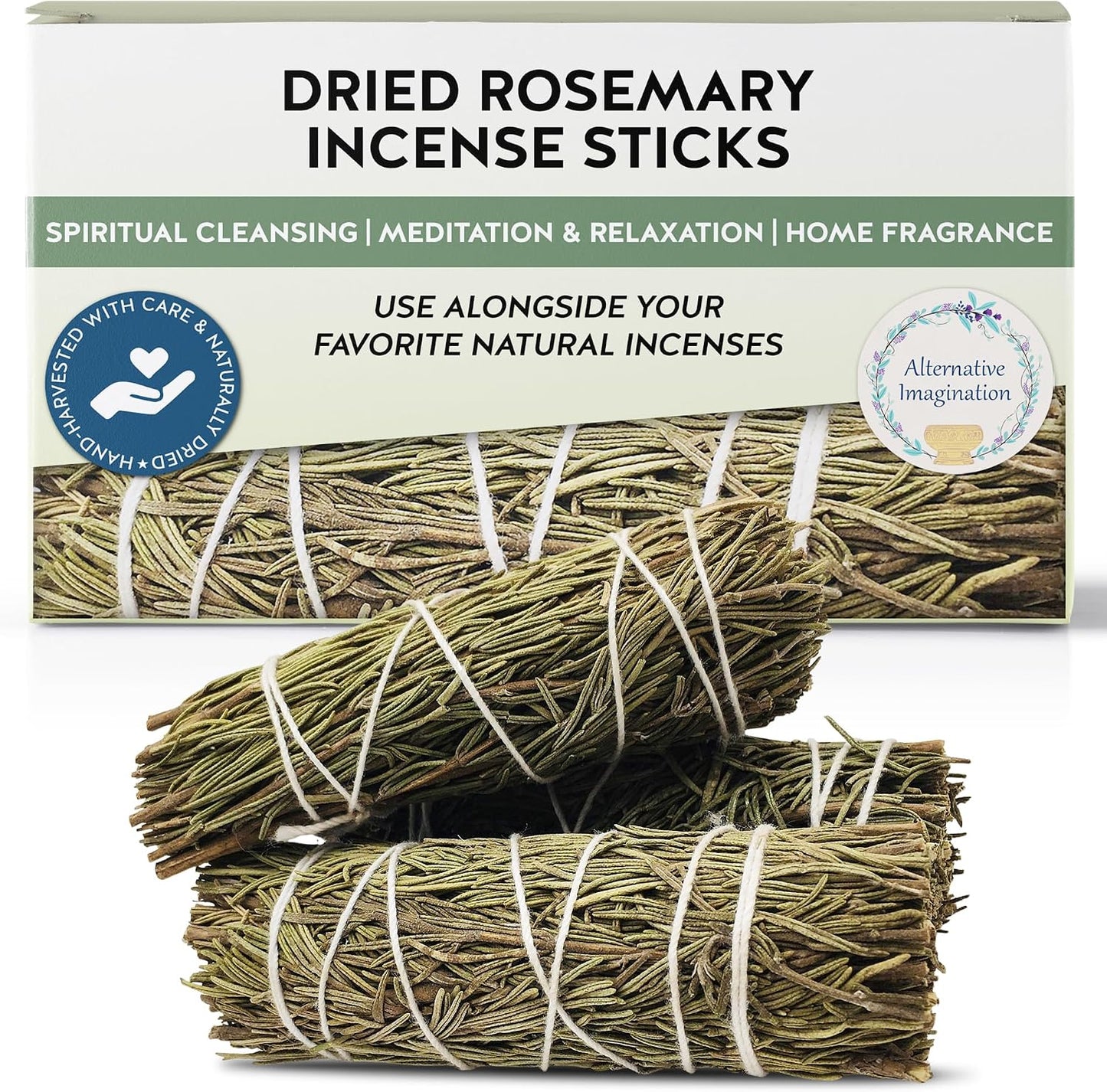 Dried Rosemary Incense Sticks for Spiritual Cleansing, Home Fragrance, Witchcraft Supplies, Meditation Accessories - 4" Long - 3 Pack - Alternative Imagination
