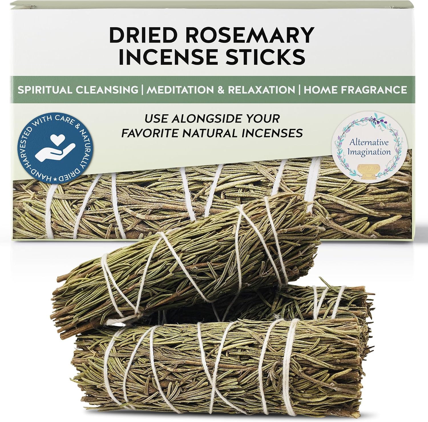 Dried Rosemary Incense Sticks for Spiritual Cleansing, Home Fragrance, Witchcraft Supplies, Meditation Accessories - 4" Long - 3 Pack - Alternative Imagination