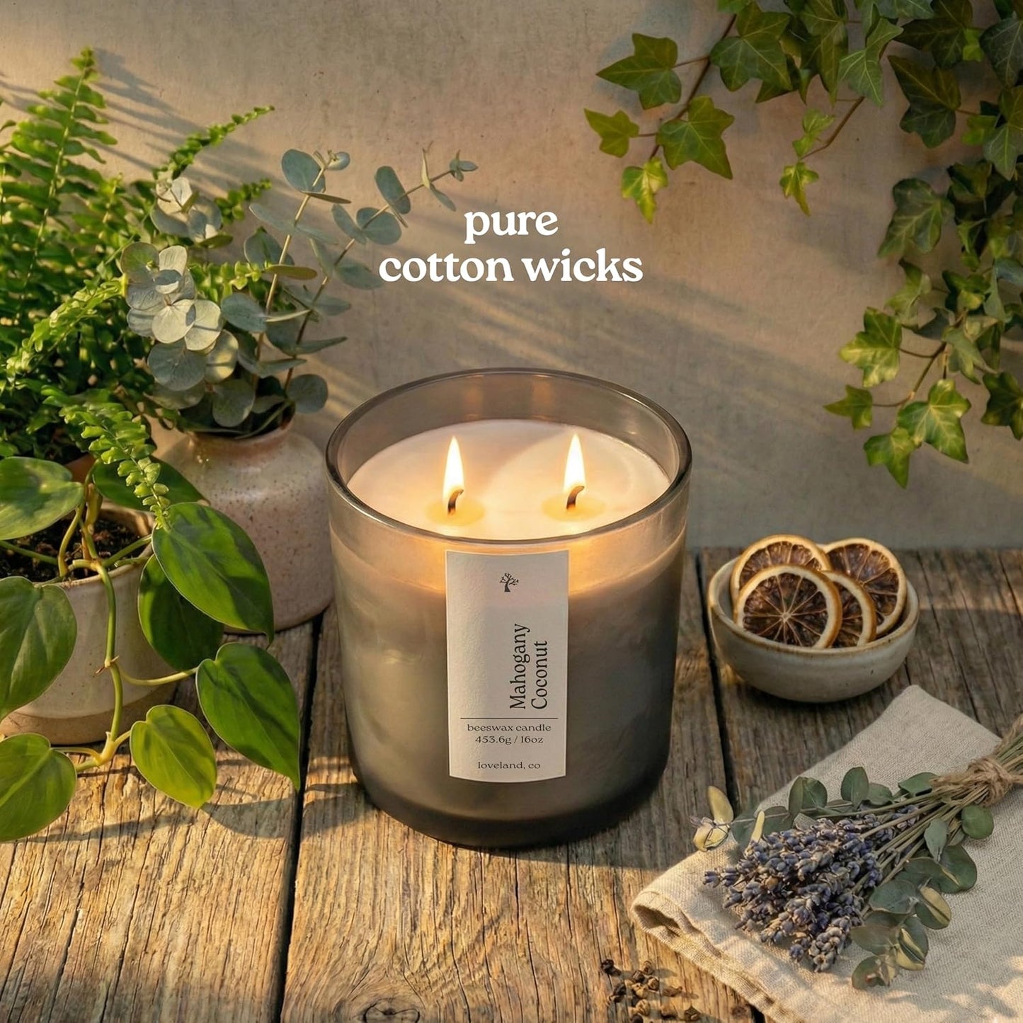 Aspen & Oak Luxury Beeswax Candle, 16oz | Long Burning Pure Beeswax Candles, Non Toxic, Natural, Clean, Essential Oil Scented Organic Candles, Home Decor & Gifts (Mahogany Coconut)
