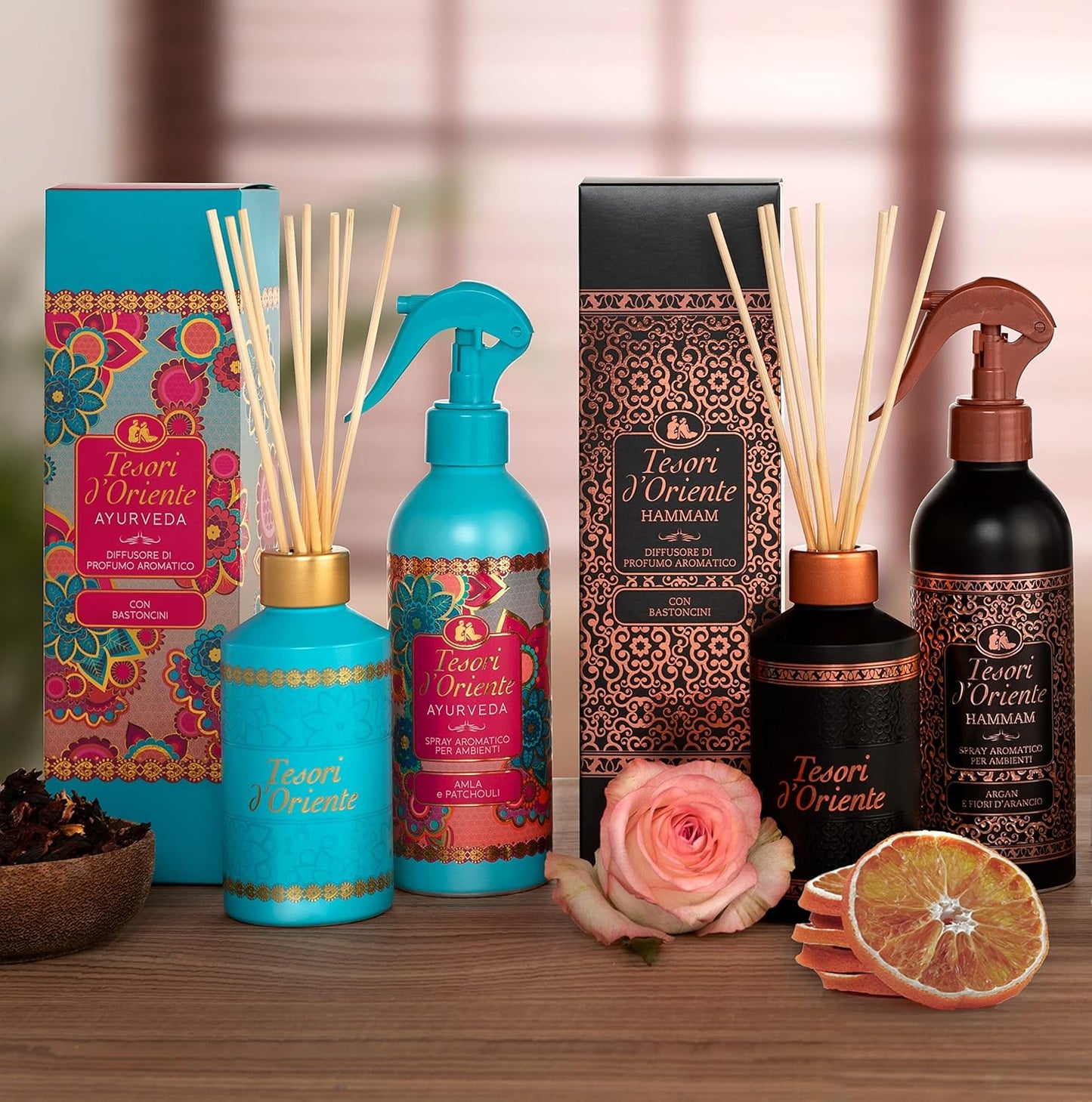 Tesori D’Oriente Reed Diffuser Set Hammam Scented with 8 Sticks, 200ml 6.76oz