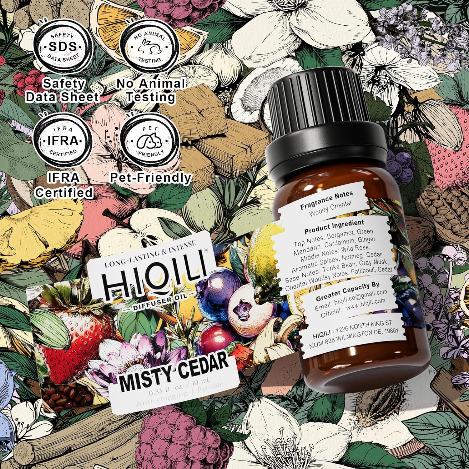 HIQILI Misty Cedar Diffuser Oil for Humidifiers & Ultrasonic Diffusers, Inspired by Bvrberry Bri.t for Him, Luxury Hotel Scents, Calming & Relaxing Essential Oil Blends for Aromatherapy - 0.34 Fl Oz