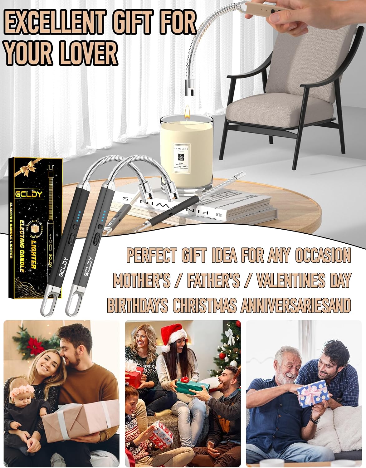 Electric Candle Lighter, Best Stocking Stuffers 2025 for Women Men Adults, Birthday Gift for Women Wife Mom Sister Nana Men, Long Rechargeable Lighter for Candle Grill Home Kitchen BBQ Camping
