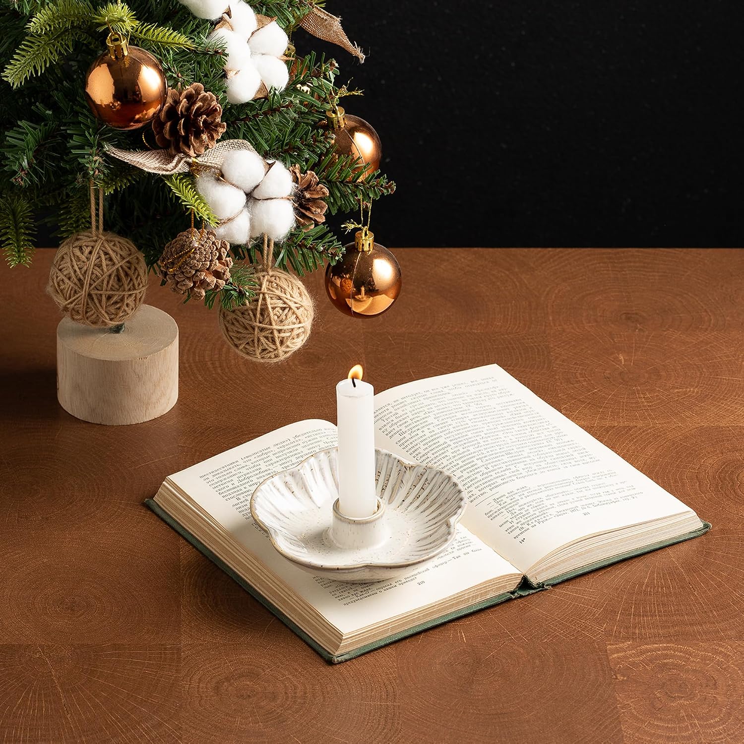 Mecaikru Ceramic Candle Holders Taper Candlestick Holder Flower Plate Tray for Candles, Incense, Santo Palo, Christmas Wedding Anniversary Party Home Decor (impure White)