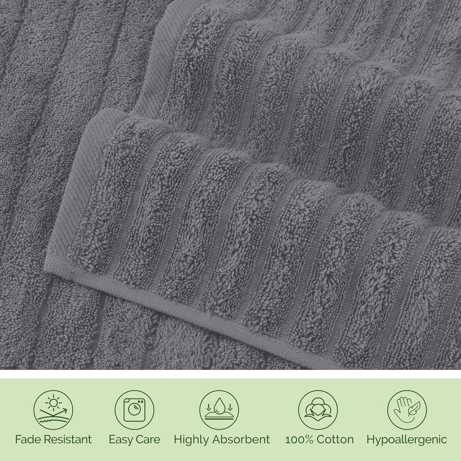Elegant Comfort Luxury 100% Turkish Cotton Corduroy Ribbed 4 Pack Hand Towel Set 16 x 28 Inch - Absorbent, Super Soft, Quick Dry, Premium Towels for Bathroom, Gym, Spa and Hotel Use, Gray
