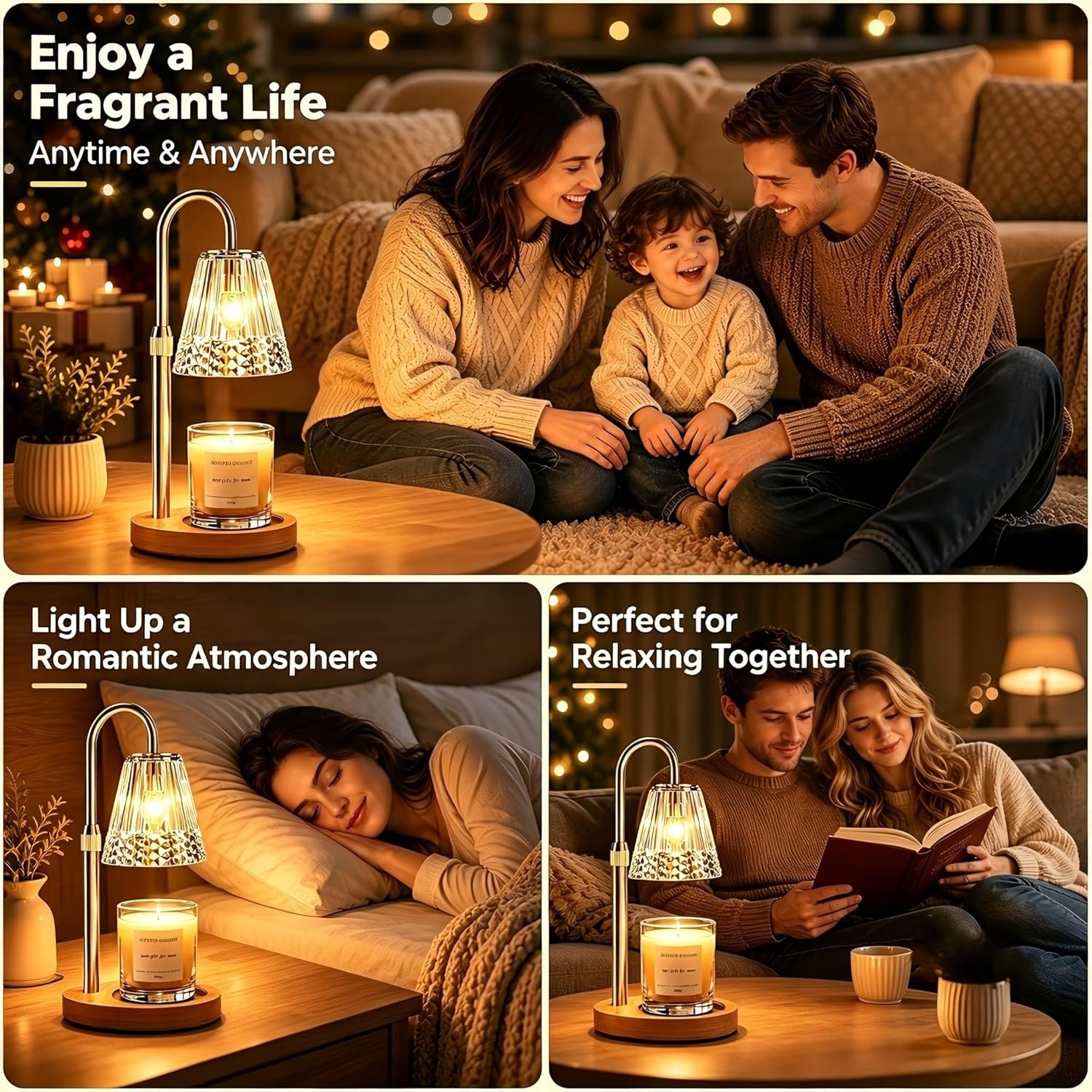 TATAANTY Candle Warmer Lamp with Timer and Dimmer, 4 Brightness Levels, Wooden Base, Mothers Day Gifts, Birthday Gift for Women, Golden, Home Decor Suitable for Bedroom, Offices, Living Rooms