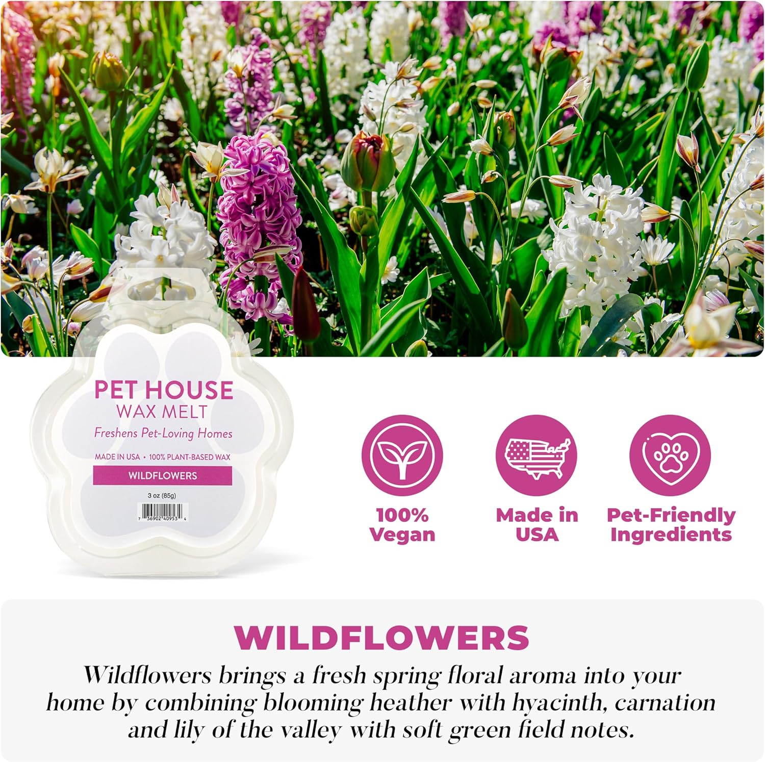 Pet House Wildflowers Scented Wax Melts - Long-Lasting Plant Based/Summer Soy Wax Melts for Pet Odor Pack of 2