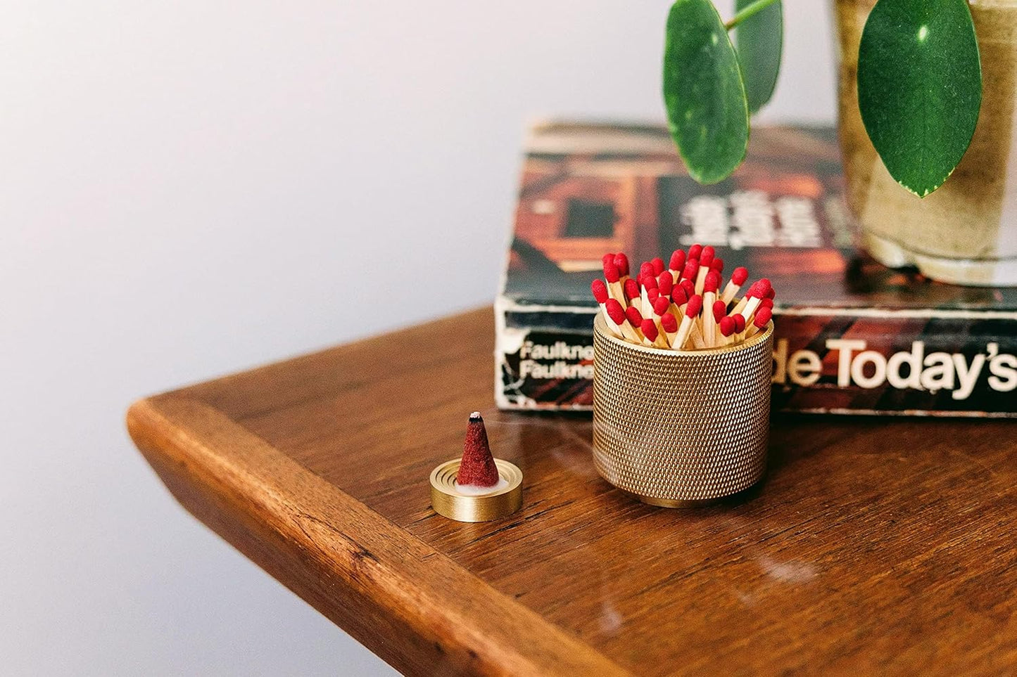 Match Holder with Striker - with Bonus Incense Holder - 100% Solid Brass Match Striker and Holder - A Modern Décor Match Cloche - Matches Not Included