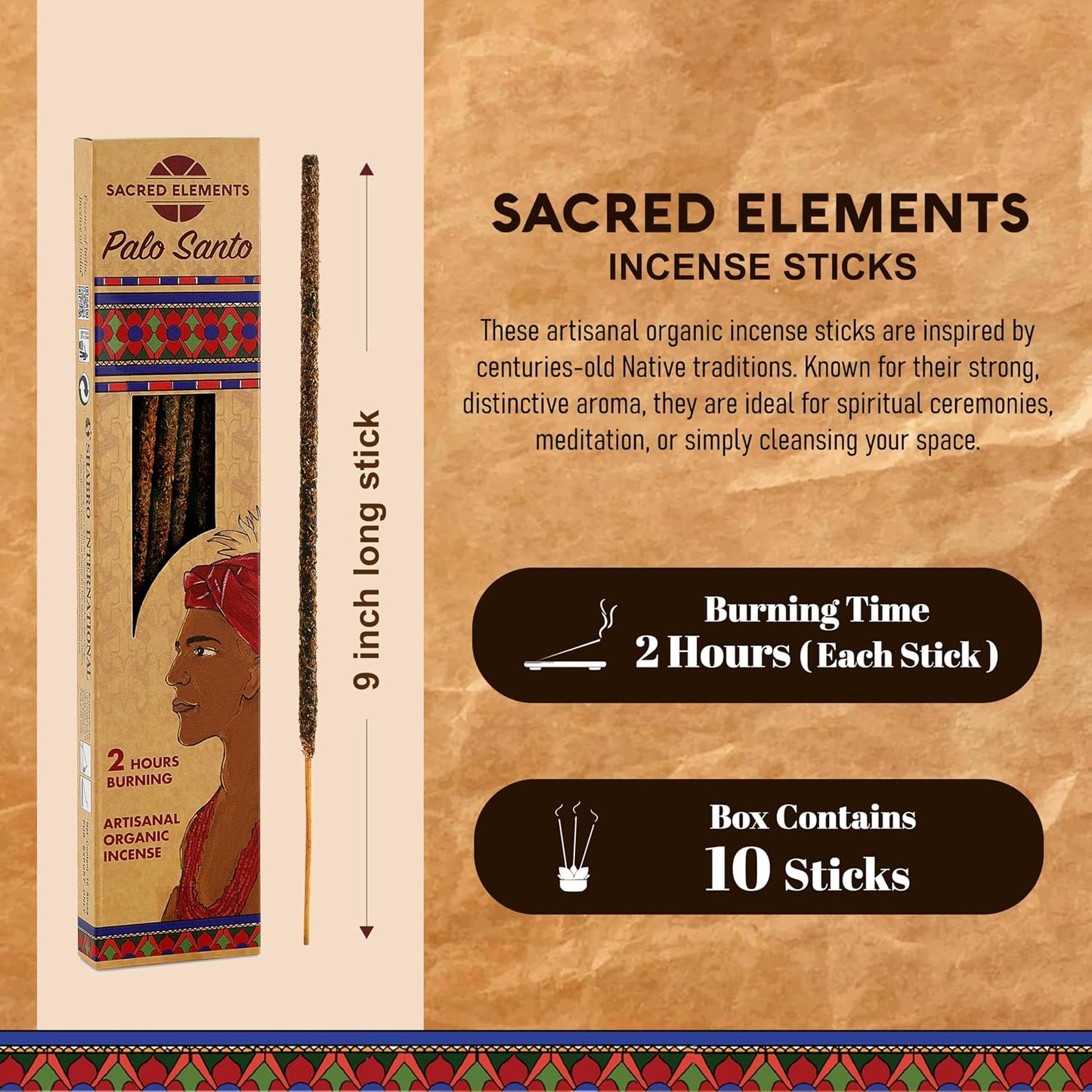 Sacred Element Organic Incense Sticks – Organic Scented Incense Sticks for Meditation, Yoga, Aromatherapy, Relaxation & Home Fragrance (10 Sticks, Palo Santo)