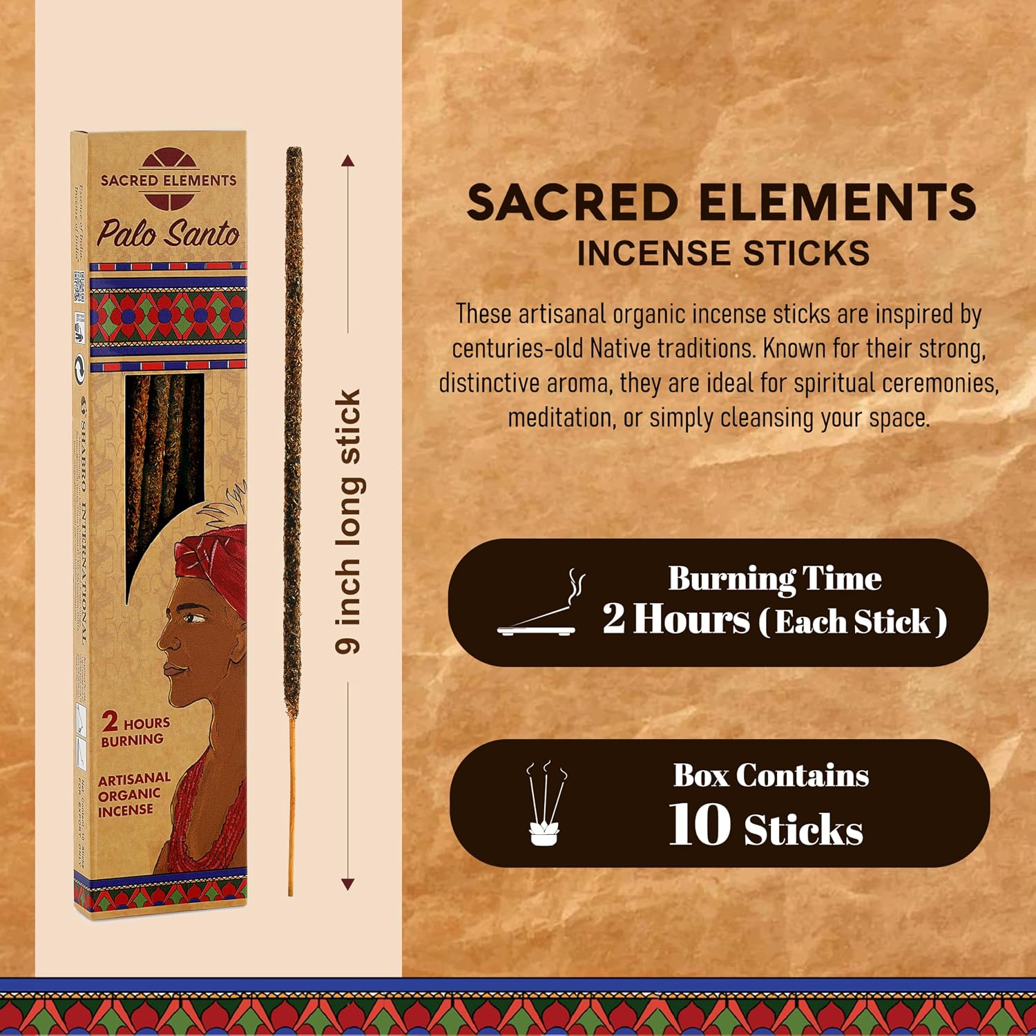 Sacred Element Organic Incense Sticks – Organic Scented Incense Sticks for Meditation, Yoga, Aromatherapy, Relaxation & Home Fragrance (10 Sticks, Palo Santo)