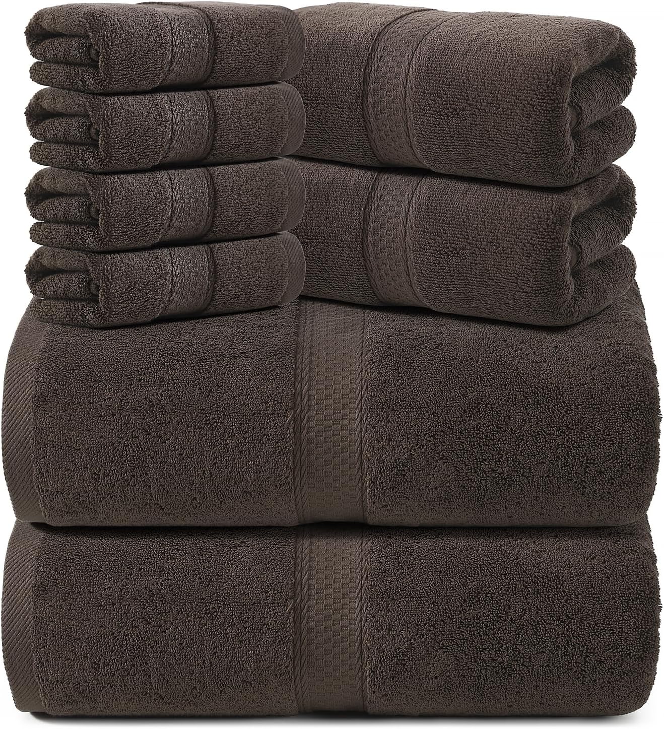 REDKISS 8 Piece Cotton Towel Sets for Bathroom - 2 Oversized Bath Sheets (35x70 in), 2 Hand, 4 Washcloth, Super Soft Quick Dry Highly Absorbent Brown Bath Towel Set for Home Gym Dorm Spa
