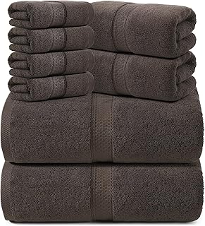 REDKISS 8 Piece Cotton Towel Sets for Bathroom - 2 Oversized Bath Sheets (35x70 in), 2 Hand, 4 Washcloth, Super Soft Quick Dry Highly Absorbent Brown Bath Towel Set for Home Gym Dorm Spa