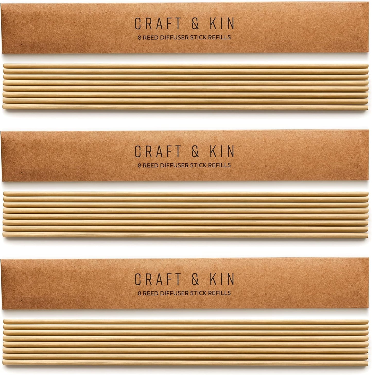 Craft & Kin Reed Diffuser Sticks – 3-Pack of 8 Natural Rattan Diffuser Sticks – Eco-Friendly Reed Replacement for Essential Oil Diffusers – Home Fragrance Accessory for Bedroom & Bathroom