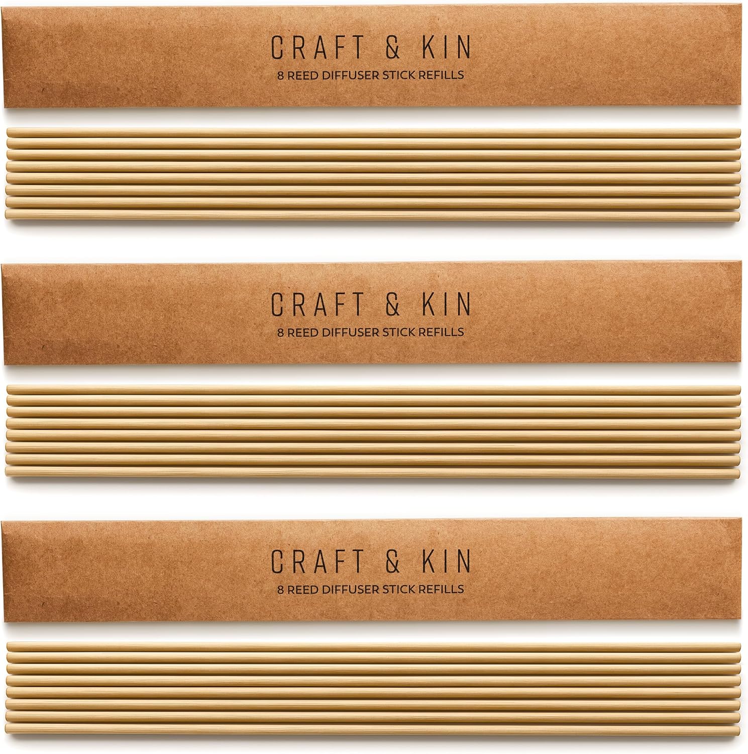 Craft & Kin Reed Diffuser Sticks – 3-Pack of 8 Natural Rattan Diffuser Sticks – Eco-Friendly Reed Replacement for Essential Oil Diffusers – Home Fragrance Accessory for Bedroom & Bathroom