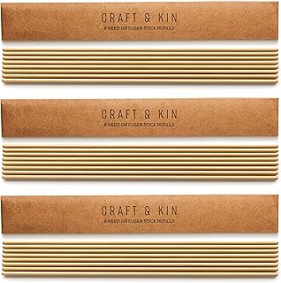 Craft & Kin Reed Diffuser Sticks – 3-Pack of 8 Natural Rattan Diffuser Sticks – Eco-Friendly Reed Replacement for Essential Oil Diffusers – Home Fragrance Accessory for Bedroom & Bathroom