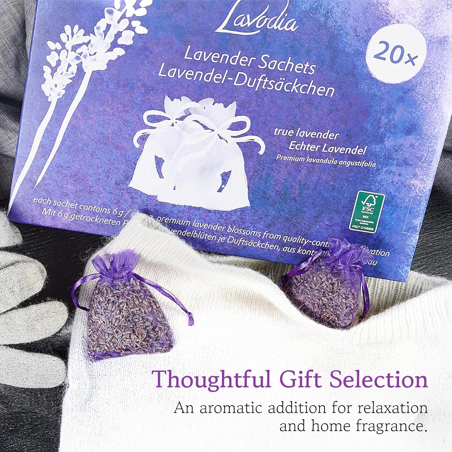 LAVODIA Lavender Sachets for Drawers and Closets - Pack of 20 Sachet Bags with Dried Lavender Flowers - Closet Deodorizer Odor Eliminator for Fresh Scented Storage