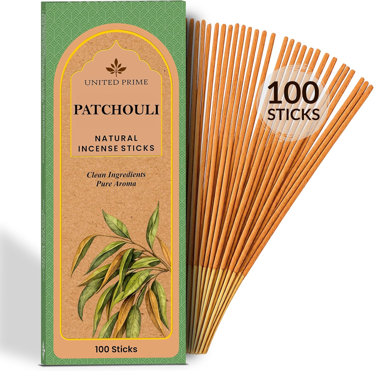 Natural Patchouli Incense Sticks, 100 Sticks, Organic Insence Non Toxic, No Charcoal Clean Burning Inscent, Handmade from Upcycled Flowers, Positive Vibes Incense Calming Aroma