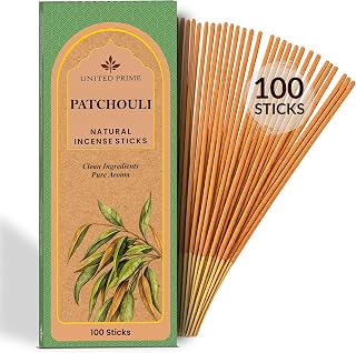 Natural Patchouli Incense Sticks, 100 Sticks, Organic Insence Non Toxic, No Charcoal Clean Burning Inscent, Handmade from Upcycled Flowers, Positive Vibes Incense Calming Aroma