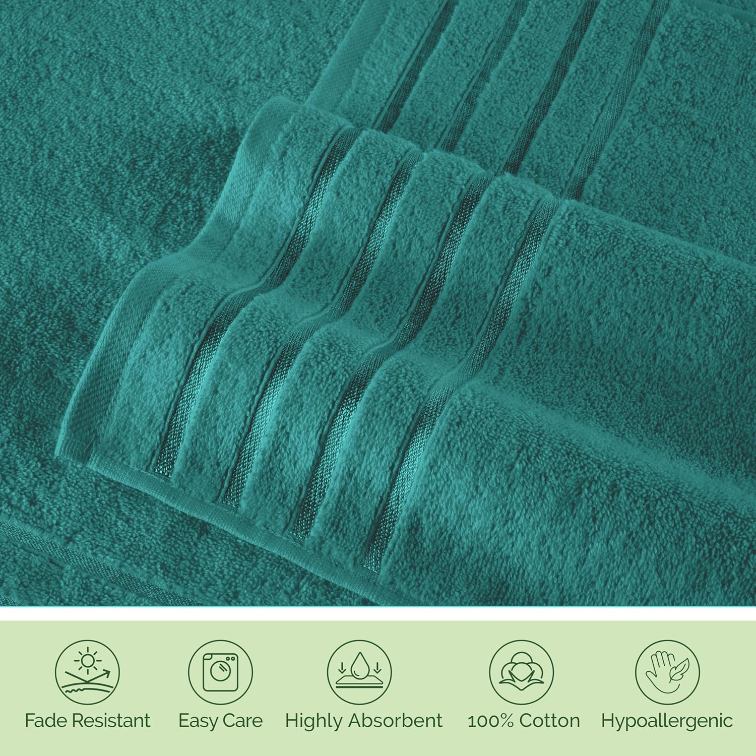 Elegant Comfort 100% Turkish Cotton 4 Lines Viscose Stripe Luxury 2 Pack Bath Towel Set 27 x 54 Inch - Super Soft and Highly Absorbent Premium Hotel Spa Quality Towels for Bathroom Use, Turquoise