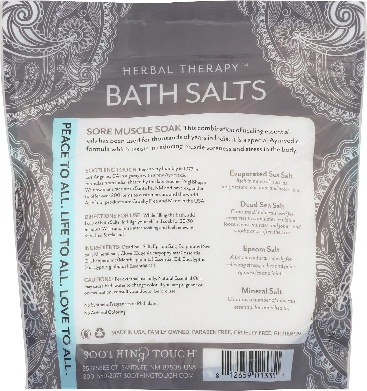 Soothing Touch Tension Relief Sore Muscle Soak Bath Salts Eucalyptus Clove & Peppermint, 32 Oz