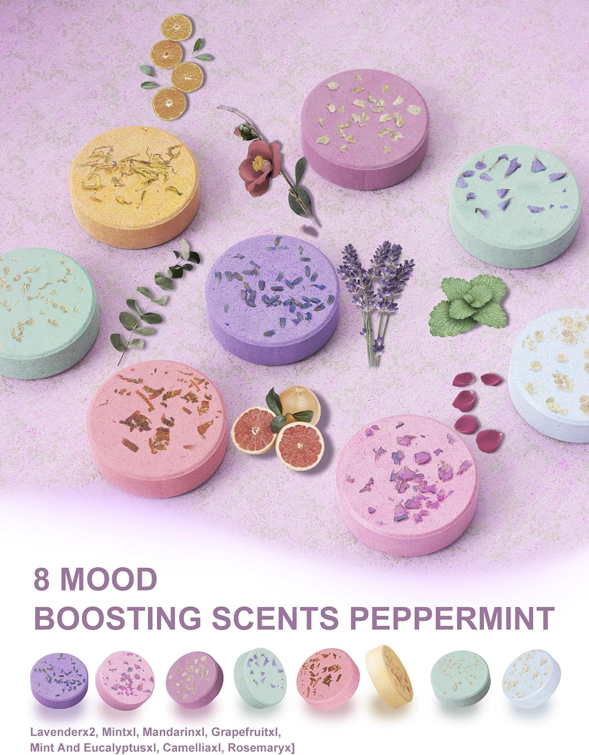 Shower Steamers Aromatherapy Stocking Stuffers 8 Scents, Christmas Gifts for Women Elegant Packaging Birthdays Gifts for Mom, Natural Essential Oil Home Spa Self Care & Relaxing Lavender