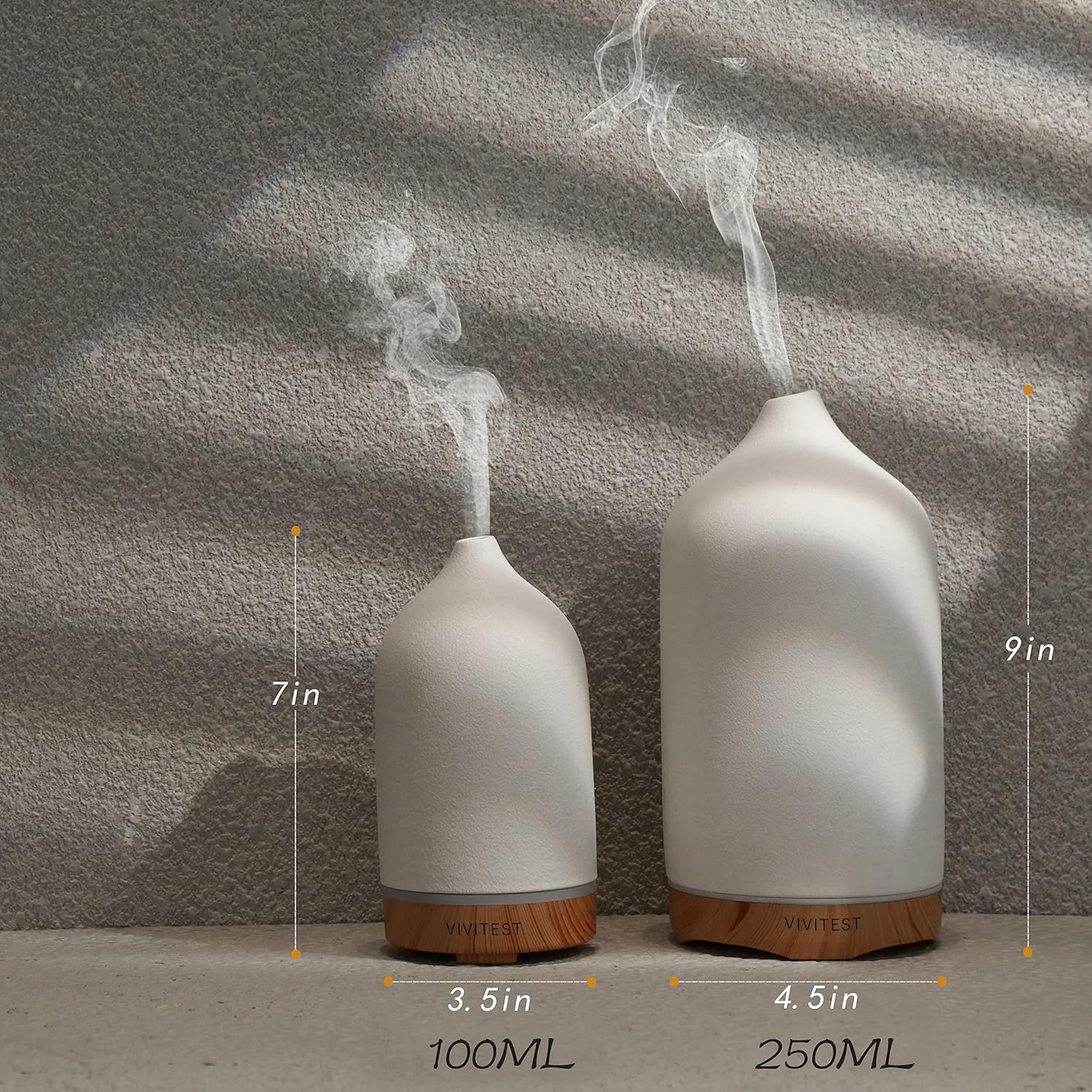 VIVITEST 200ML Ceramic Essential Oil Diffuser,Stone Essential Oil Diffuser,Ultrasonic Aromatherapy Diffusers for Home