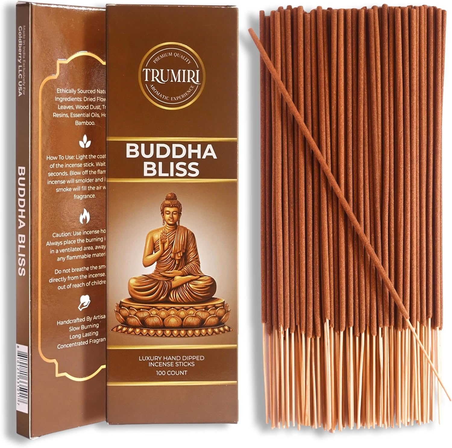 Buddha Bliss Incense Sticks - Pack of 100 Inscents-Sticks - Made with Natural Non Toxic Raw Ingredients - Meditation Insence Indian Spiritual Agarbatti Inciensos Aromaticos
