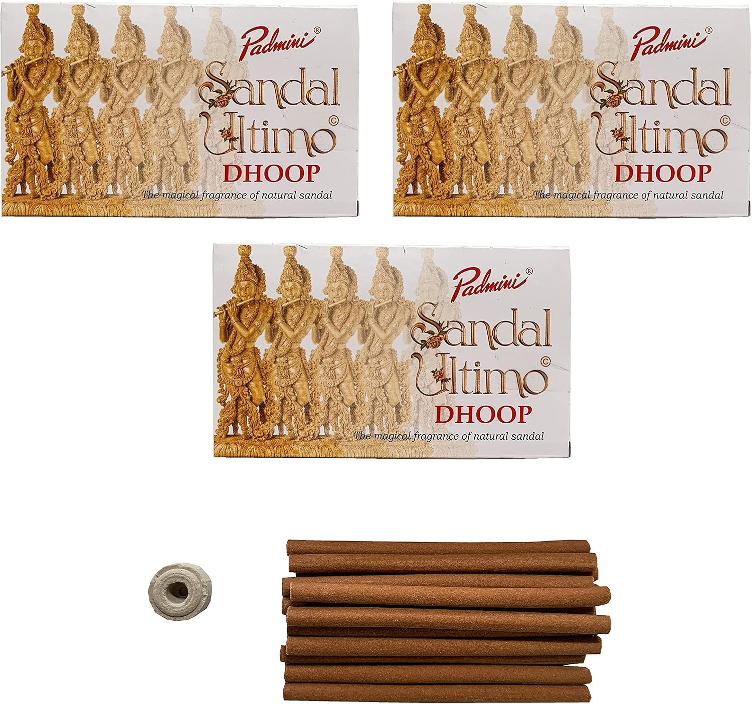 Padmini Incense Ultimo Sandalwood Dhoop Sticks (3 Pack - Total 45 Sticks)