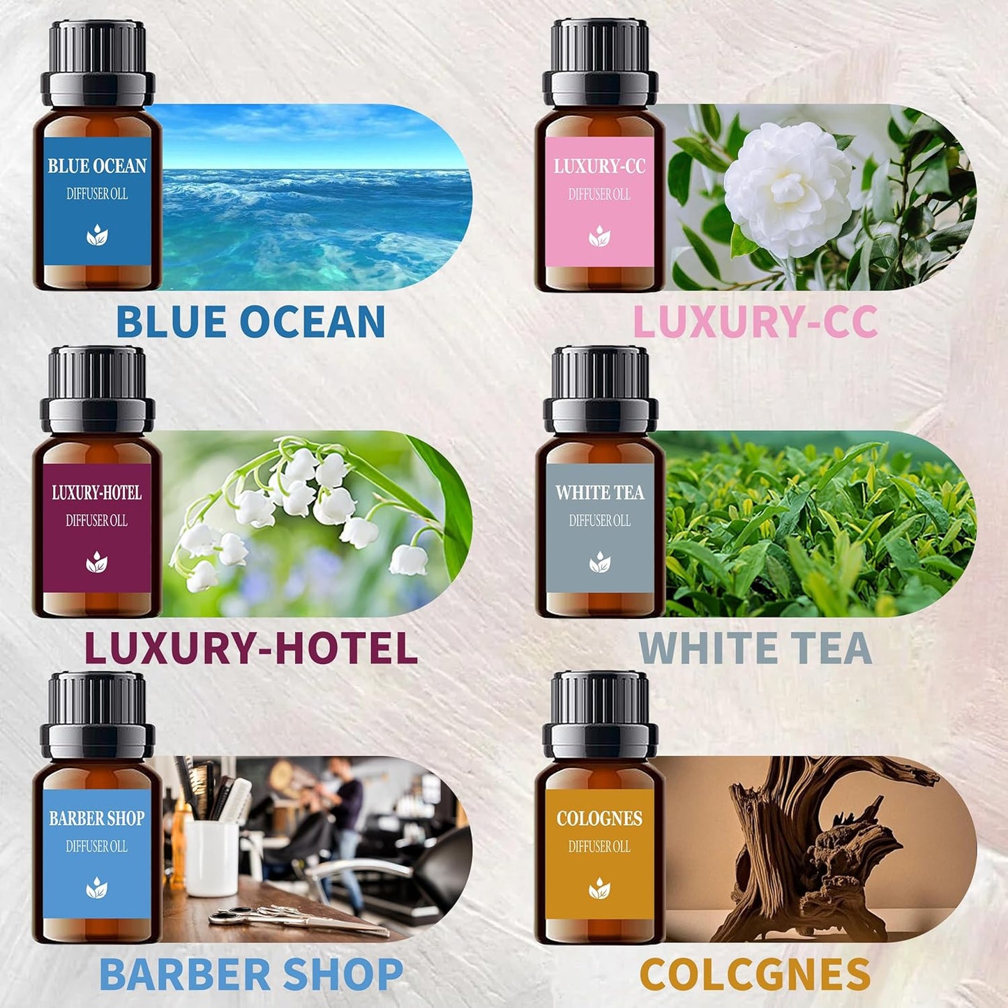 Waterless Diffuser, Essential Oil Diffuser with 6pcs Mixed Scent Fragrance Oils, Rechargeable Air Aromatherapy Diffuser with 3 Spray Modes for Home Office Hotel