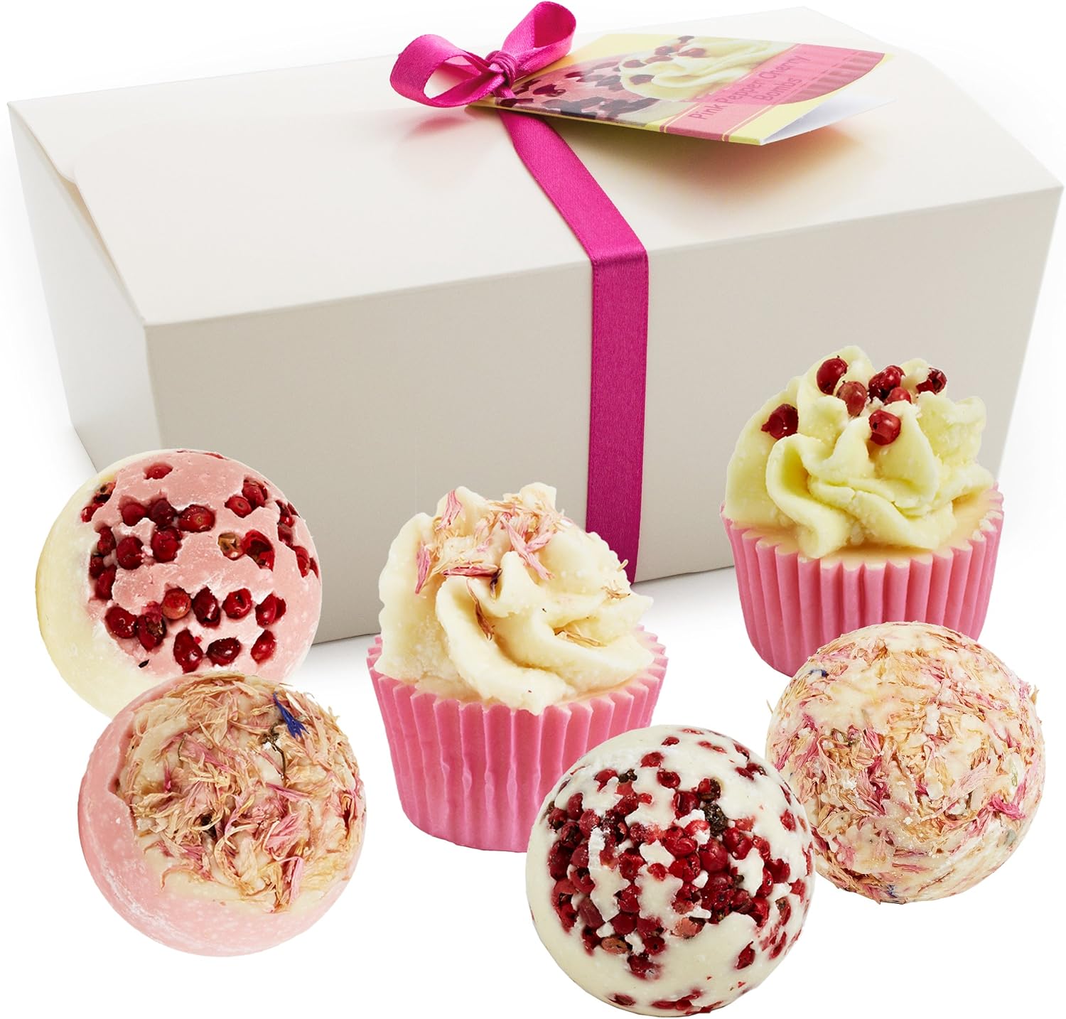 BRUBAKER Cosmetics 6 Handmade "Pink Moments" Spa Bath Bombs Bath Melts Bath Truffles Gift Set - All Natural Vegan, Organic Shea Butter, Cocoa Butter and Olive Oil Moisturize Dry Skin