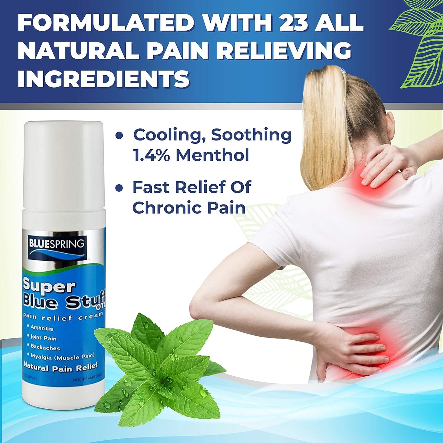 Super Blue Stuff Natural Pain Relief Roll-On with Emu Oil, 3 fl oz | Anti Inflammatory Analgesic Cream, For Back, Knee, Joint, Muscle, Arthritis, Neck Pain